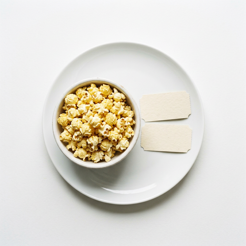 Un bol de pop-corn et deux billets de cinéma sur une assiette